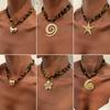 Ocean Style Metal Conch Starfish Heart Pendant Necklace Women Sexy Leopard Print Cotton Choker Necklace Party 2025 New Jewelry