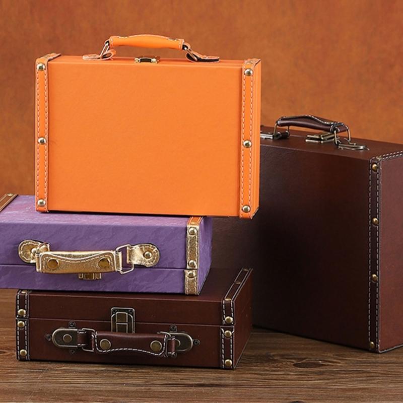Scatola portaoggetti portatile in stile europeo antico, robusta custodia da viaggio in pelle, portatile per l'organizzazione di vestiti e libri