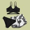 3Pcs/Set Swimsuit Set Sling V-Neck Bra Mid-rise Swimming Briefs Set Solid Color Bikini