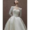 Satin Hochzeitskleid Braut 1011 neues Hauptkleid retro leichtes Hochzeitskleid Ausgehkleid kleiner Mann lange Ärmel unterwegs Prinzessin Frau