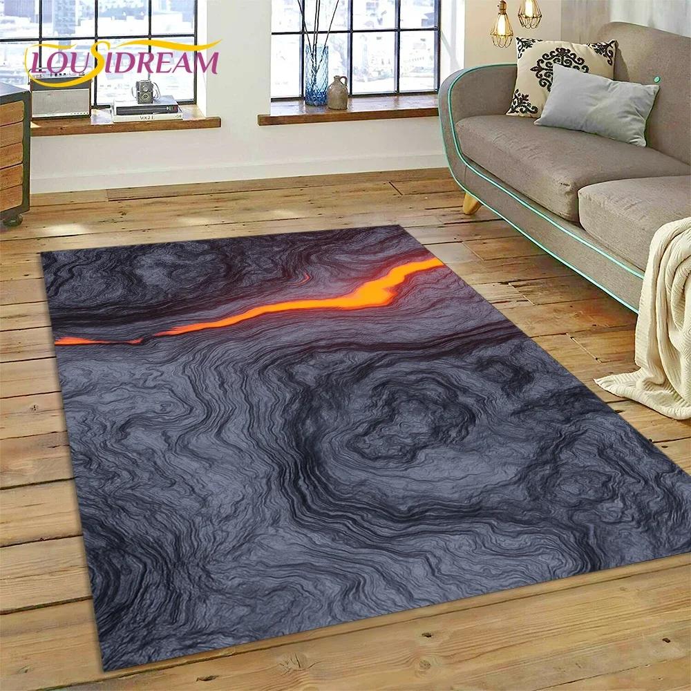 3D Volcano Lava Magma Carpet Rug for Bedroom Living Room Home Sofa Decoration,Children Game Large Decor Floor Mat Non-slip Gift