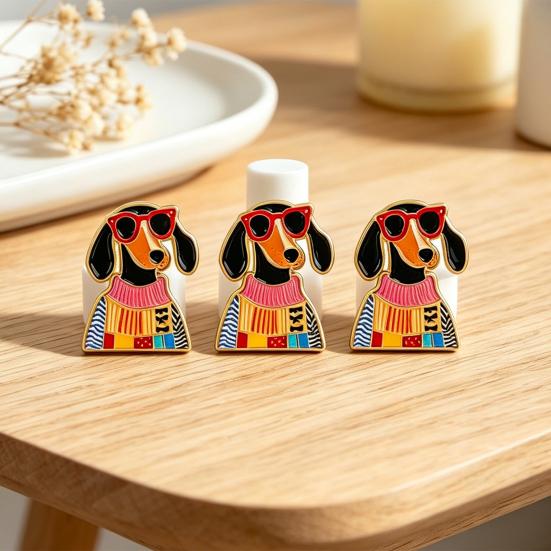 Decorative Brooch Enamel Cartoon Dachshund Design Zinc Alloy Lapel Pin Sweater Dress Suit Lapel Badge Versatile Accessory