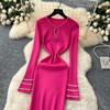 Autumn Spring Women Full Sleeve Luxury Beading Knitted Sweater Party Dress Long Midi Sheath Bodycon Pullover Dresses