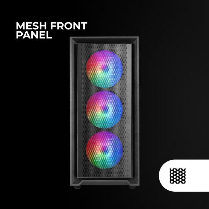 Boîtier Gaming ATX - Mars Gaming - MC-AIR - 4 Ventilateurs FRGB 120mm - Panneau Mesh - Verre Trempé Noir