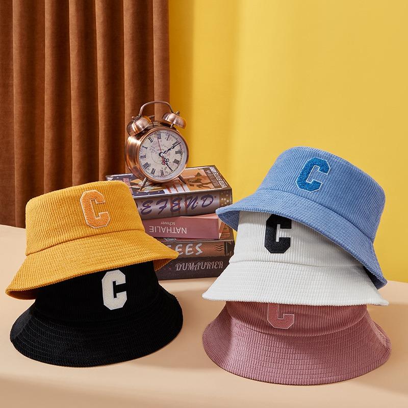 Spring and Autumn New Trendy Retro Letter Corduroy Bucket Hat for Men and Women Outdoor Wear Casual Sunshade Basin Hat