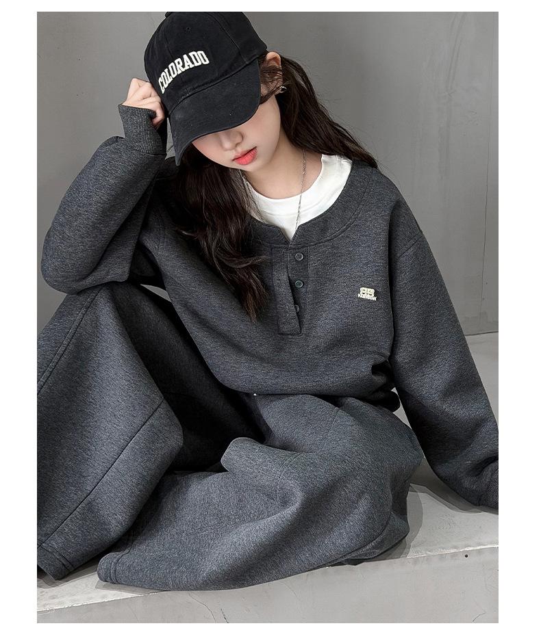 Girls' Faux Two-Piece Hoodie & Wide-Leg Pants Set – Korean Style for Autumn/Winter 2026