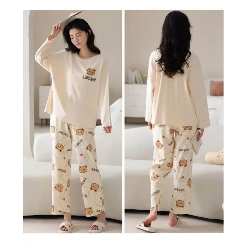 

2 шт./комплект женские пижамы весна и осень брюки с длинными рукавами мультфильм милый можно носить на улице досуг и удобно студент M