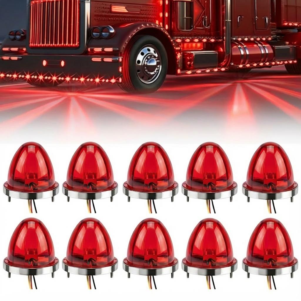 10PCS LED Watermelon Strobe Lights 12V-30V Wide Voltage Truck Cab Marker Lights Starburst Clearance & Turn Signal Lamp