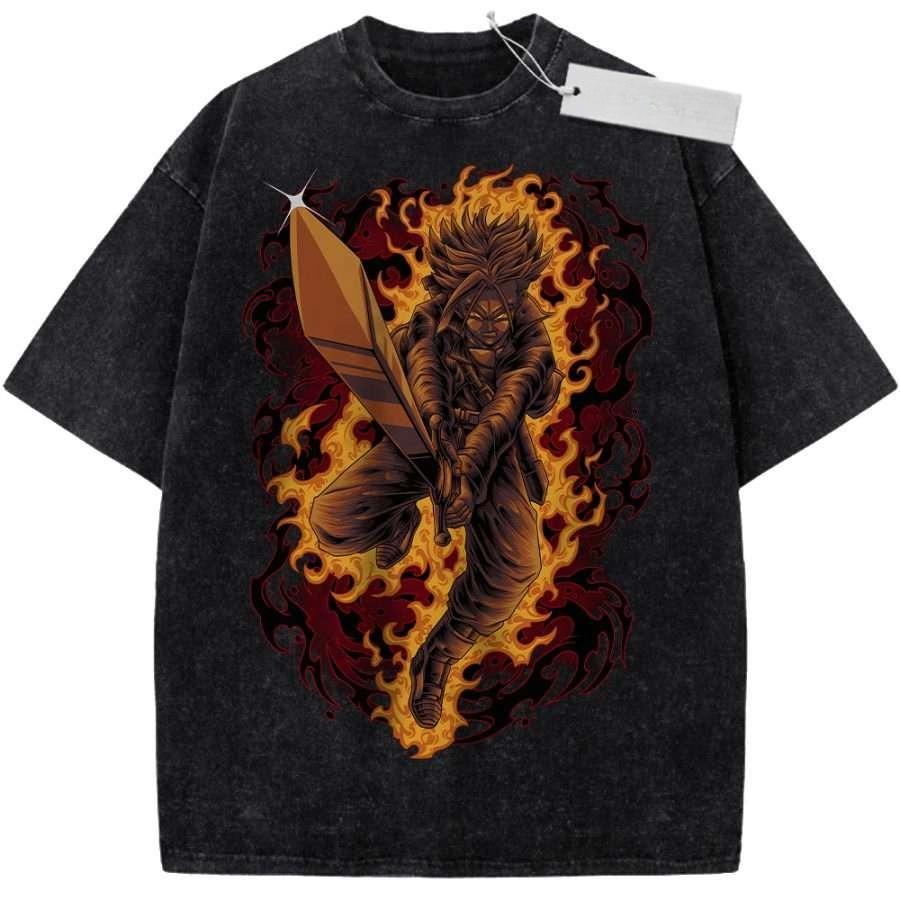 Unisex Black Washed Vintage T Shirt Jujutsu Kaisen Sukuna High Quality Fabric for Fitness Casual Shopping