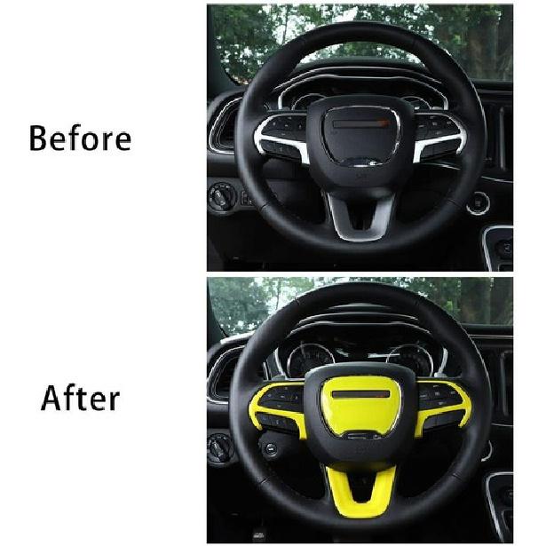 Yellow Steering Wheel Panel Cover Accessories For Dodge Charger & Challenger 15+