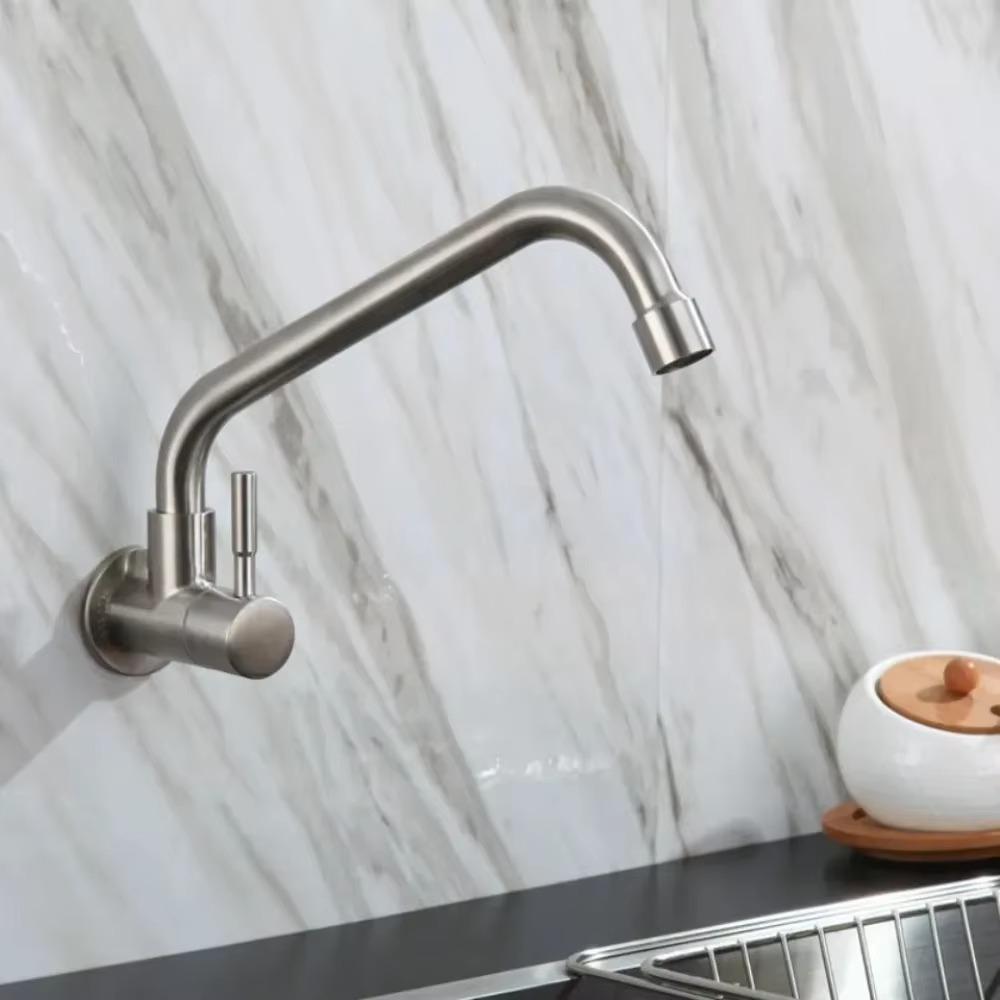 Wall Mounted Rotatable Kitchen Faucet Stainless Steel Single Cold Water Faucet  Washbasin
