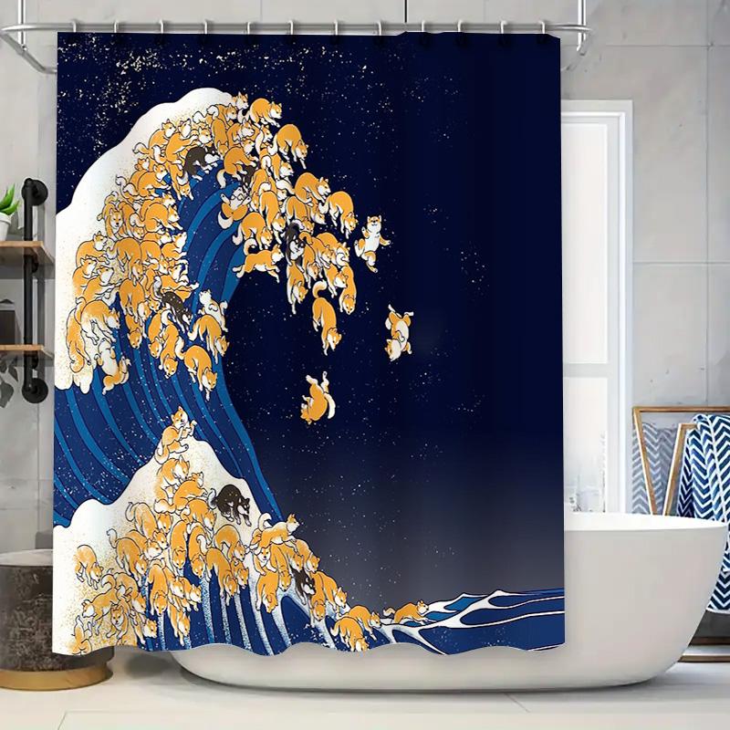 

Chihuahua Wave Shower Curtain Japanese Art Dog Lovers Gift Bathroom Decor Japanese Style Home Decor Unique Wall Art Modern Aesth 90x180cm