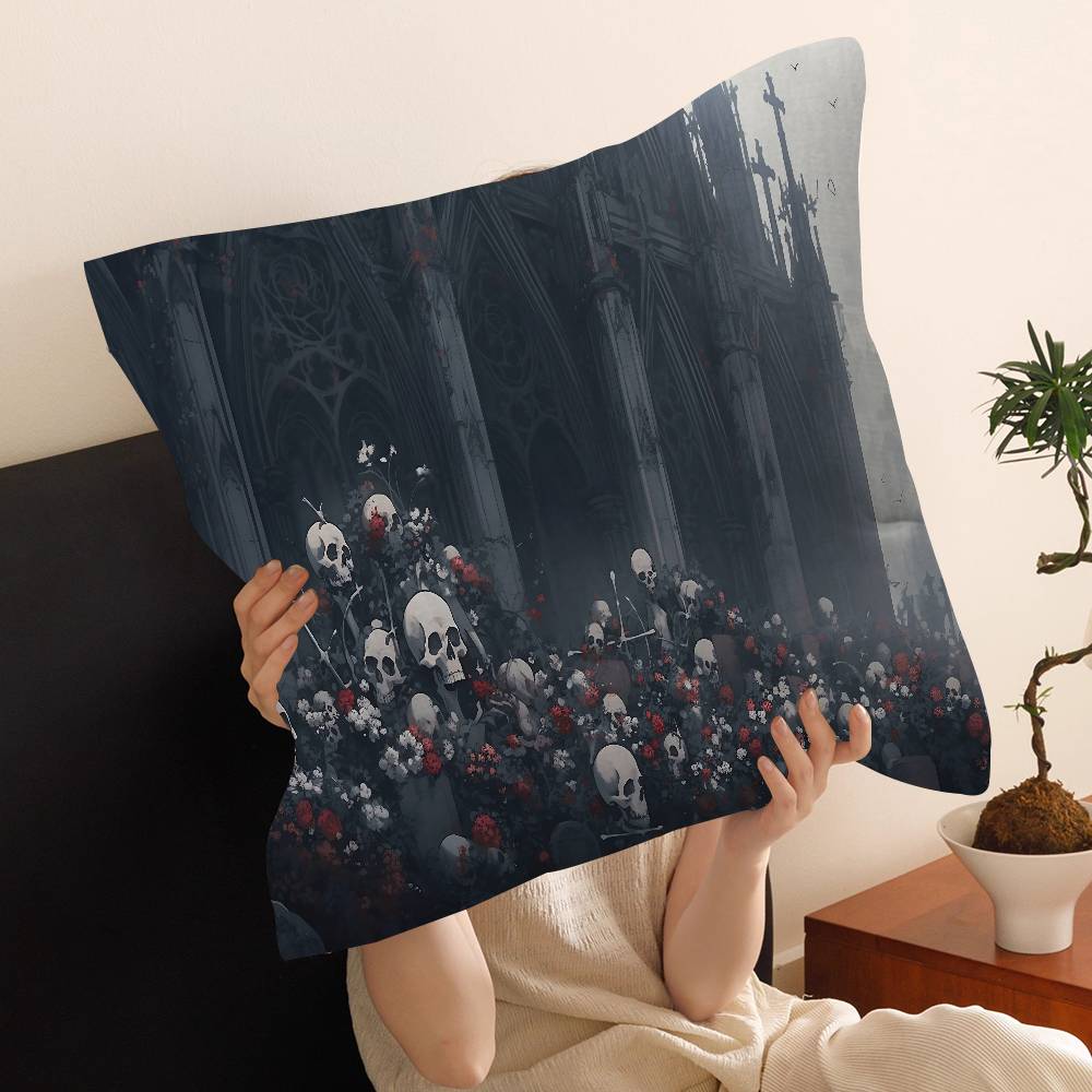 Horror Skull Gothic Cushion Cover Inches Farmhouse Decor Home Throw Pillow Covers for Couch Decorations