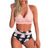 Sexy Women's Bikini Set High Waisted V Neck Two-Piece Swimsuit Beach Vacation Swimwear Printing Bathing Suits