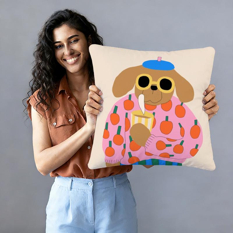 1Pc Cozy Living Room Dog Pillow Cover, Polyester 2D Double-Sided Print, Cute Coffee Puppy Cushion, Perfect Gift For Dog & Coffee