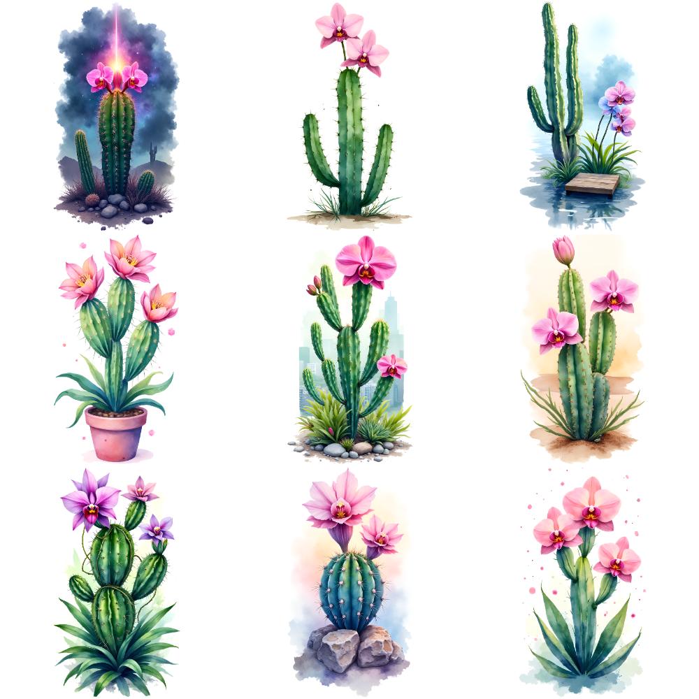 9pcs Temporary Tattoo Cactus Watercolor Watercolor Flower Temporary Tattoo Stickers For Chest Cheeks