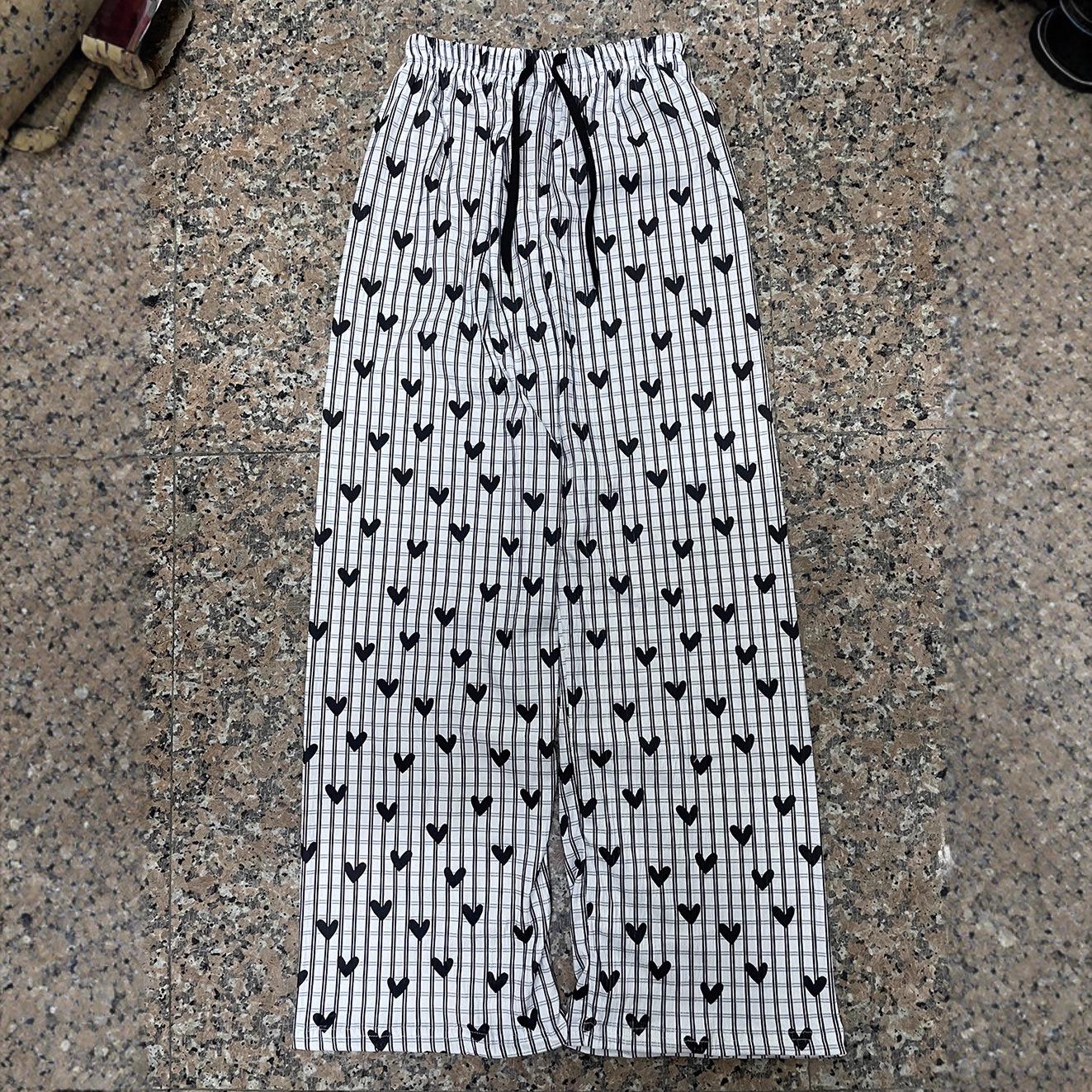 Women s High-Waisted Heart Print Wide-Leg Summer Pants - Korean Style, Thin, Loose, Casual, Slimming One Size