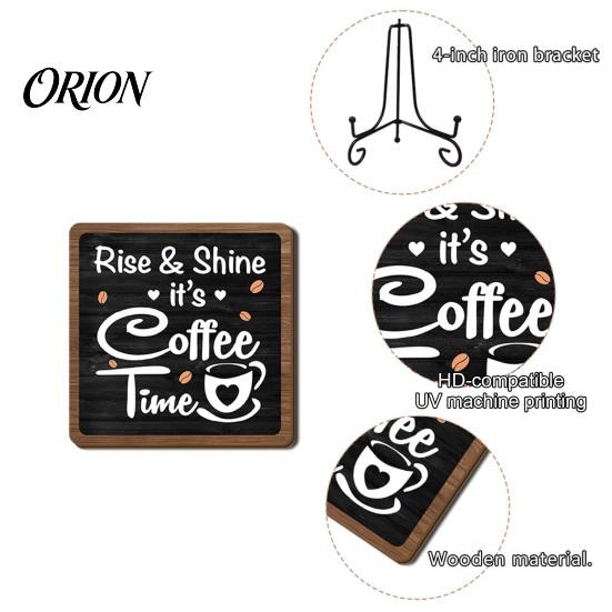 Kitchen Countertop Ornament Coffee Themed Wooden Tabletop Sign, Rustic Bar Plaque with Iron Small Decorative Stand, Farmhouse Home Dining Room