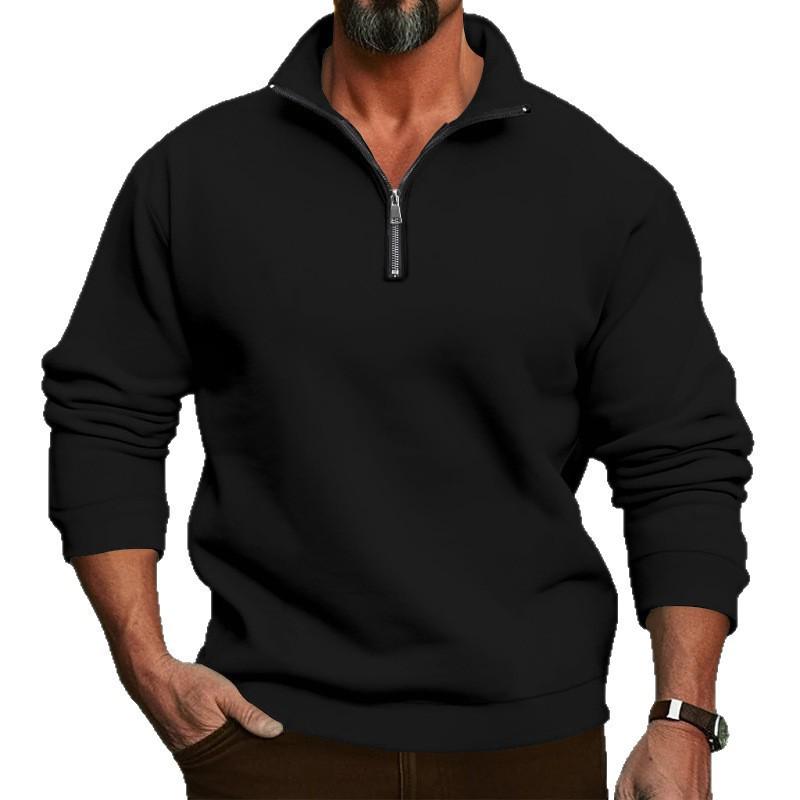 Men's Casual Solid Color Half-Zip Stand Collar Hoodie for Autumn/Winter