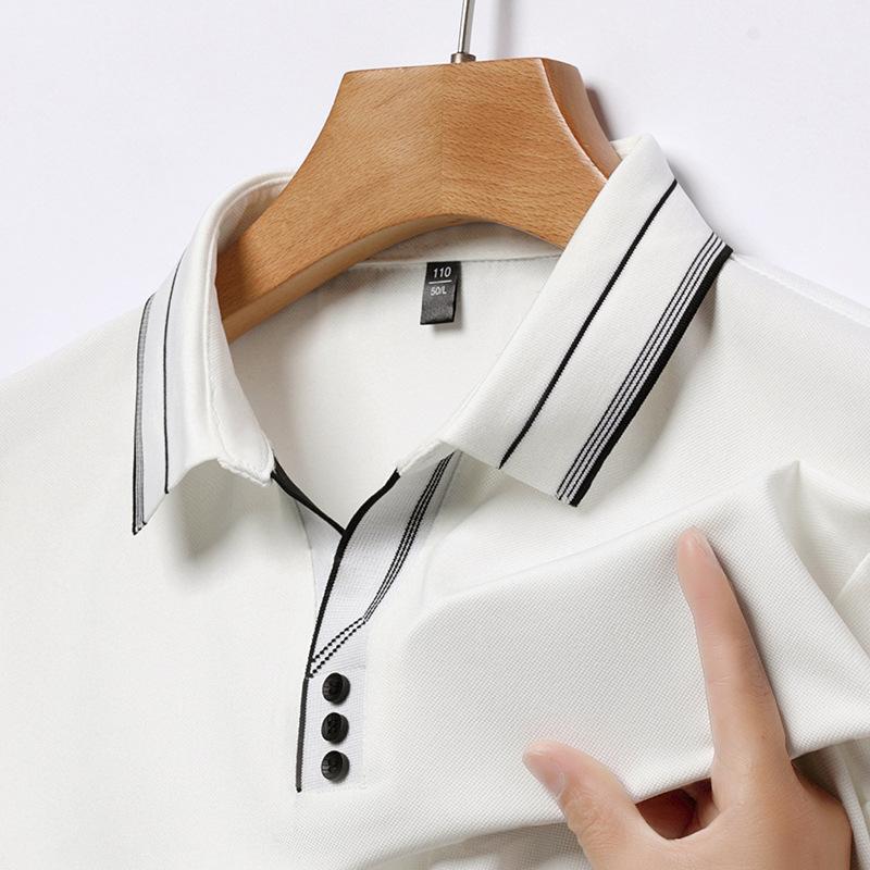 Весенние и осенние мужские рубашки поло с длинным рукавом и воротником-ножницами — фото 4