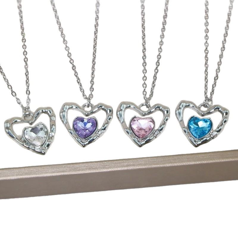 Titanium Steel Rhinestone Heart Necklace - Light Luxury Style for Couples, Spring/Summer Collection