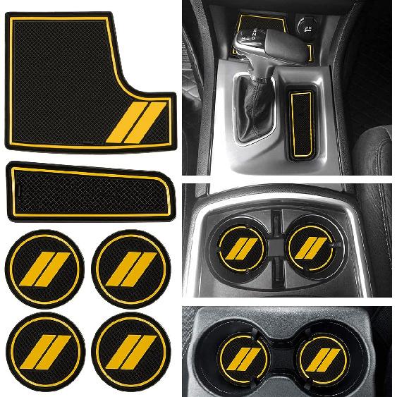 Bonbo Anti-Dust Mats for Dodge Charger 2015- | 6-Piece Fit Cup Holder Pads Set | Eco-Friendly Silicone Non-Slip Interior Accessories (Pink)