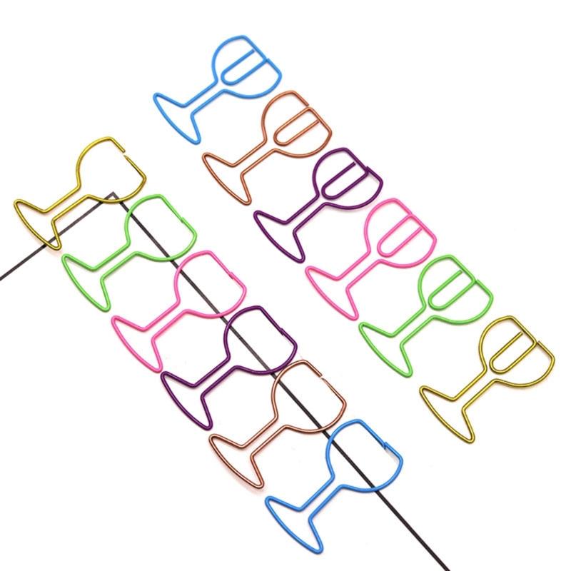 30Pcs Wine Glass Shape Paper Clip Small Metal Paper Clamp File Organiser Clip Metal Book Marker Clips for Office School