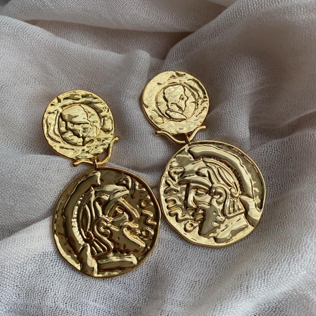 Retro Ancient Coins, Metal Relief Portrait Earrings, Earrings, Personalized Retro Light Luxury, Fashion Temperament, Niche Design Earrings