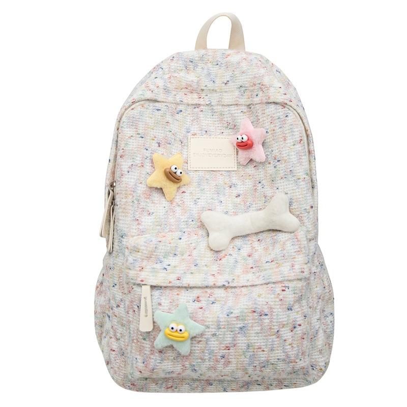 Schoolbag high-value schoolbag female college student fashion versatile plush knitted backpack simple junior high school large capacity backpack
