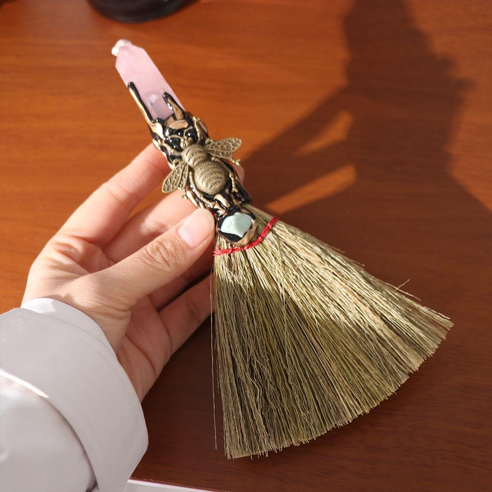 Natural Crystal Column Point Stone Broom Handmade Broom Craft Witch Broom Ornaments Desktop
