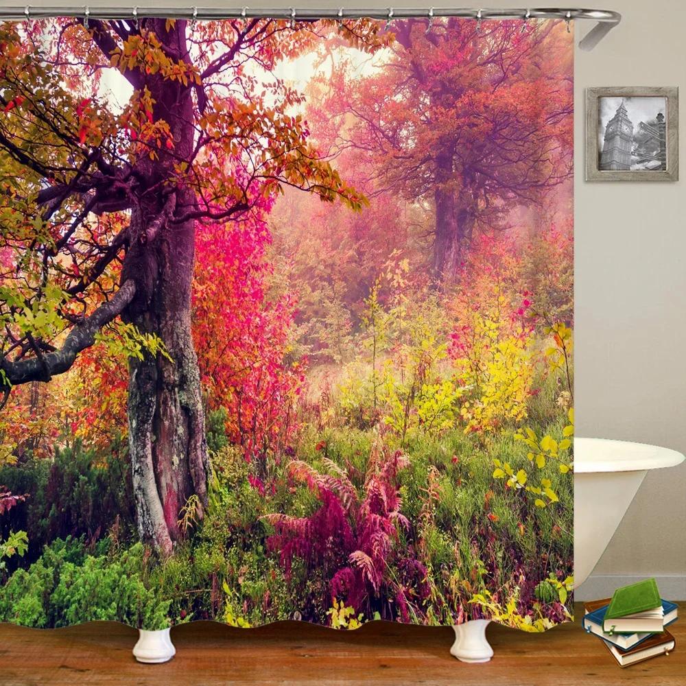 3D Nature Forest Trees landscape Bathroom Shower Curtain Home Decor Curtain Fabric Waterproof Shower Curtain With Hook 180x200