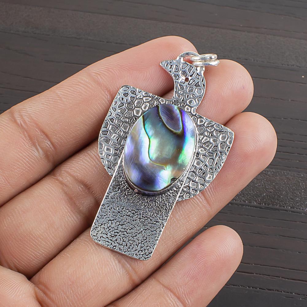 Natural Abalone Shell Gemstone 925 Sterling Silver Jewelry  Pendant 2.08  AJP-2272