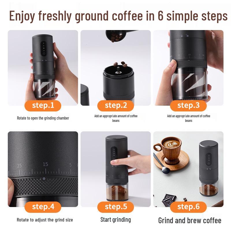 USB-uppladdningsbar bärbar elektrisk kaffekvarn med pekkontroll för resor och hem