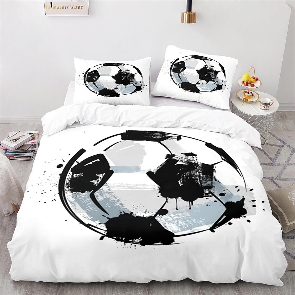 Soccer Duvet Cover Set Football Sport Black White Polyester Comforter Cover King Queen Size for Kids Boys Girls Teen Bedding Set