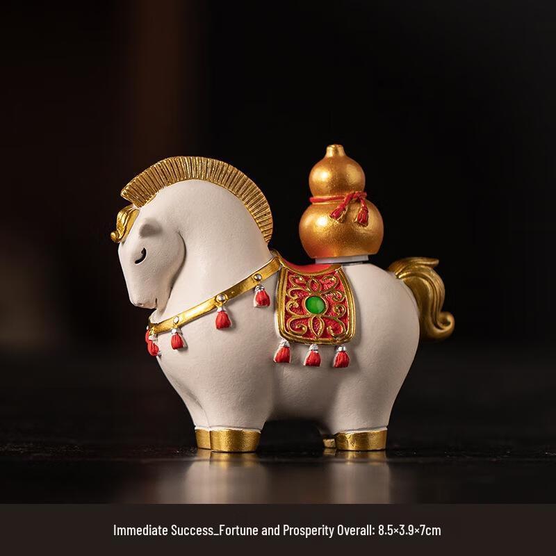 JINGRUIXIANG Rotatable Tang Horse Wealth Ornament with Gold Ingots