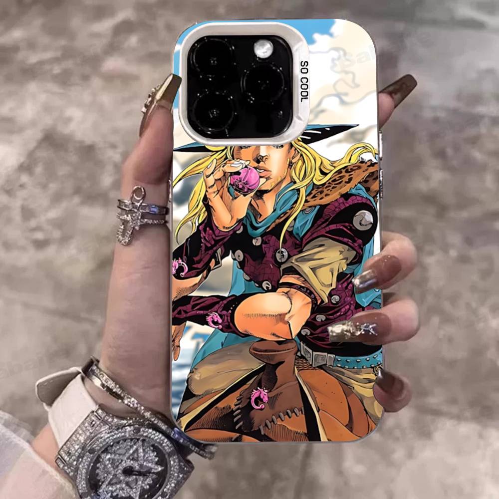 Anime J-JoJo Klassisch B-Bizarre A-Abenteuer Handyhülle Für IPhone 17 16 15 14 11 12 13 Pro Max Plus Pro Bunte Silberne Hülle