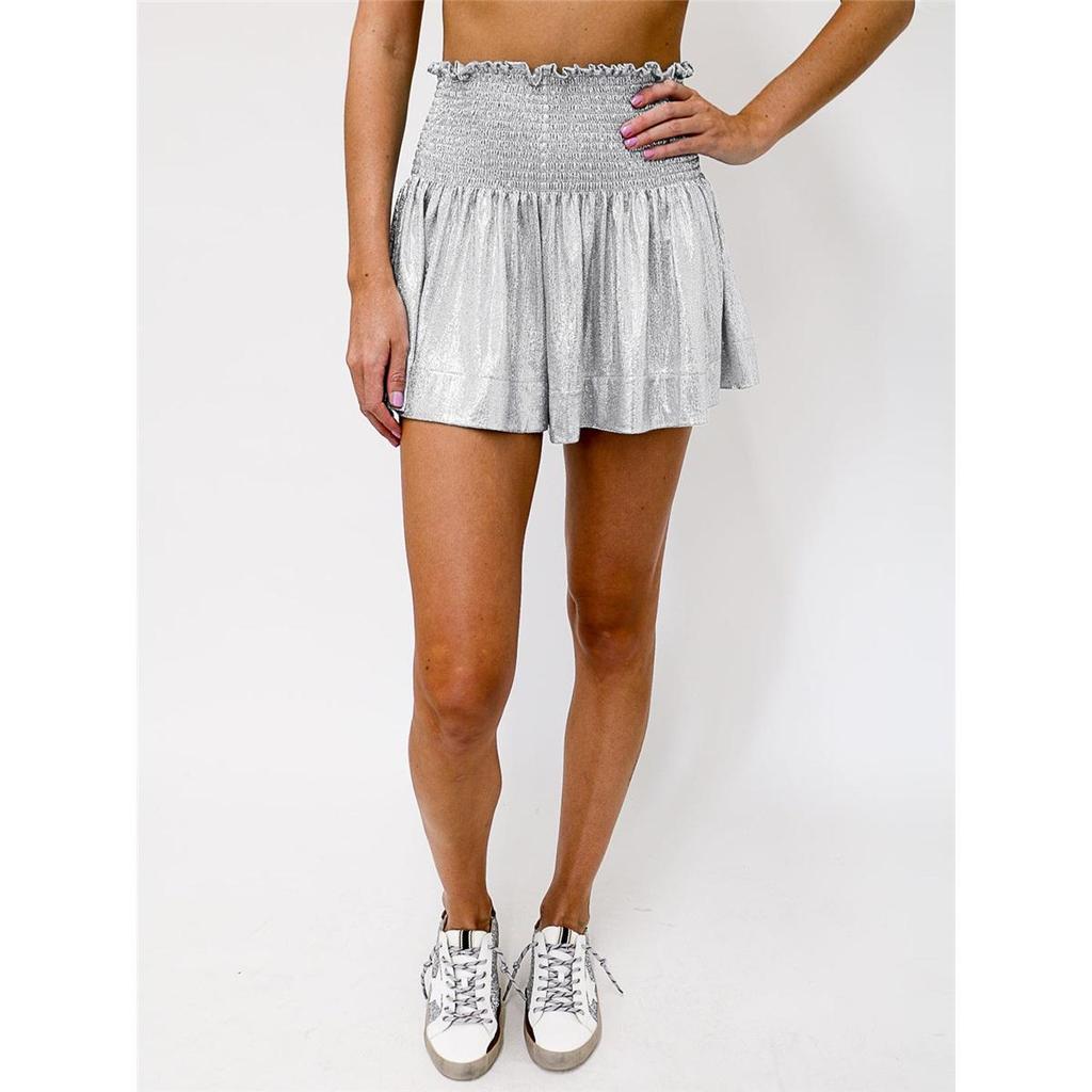 Women's Solid Color Loose Elastic Waist Draped Glitter Shorts