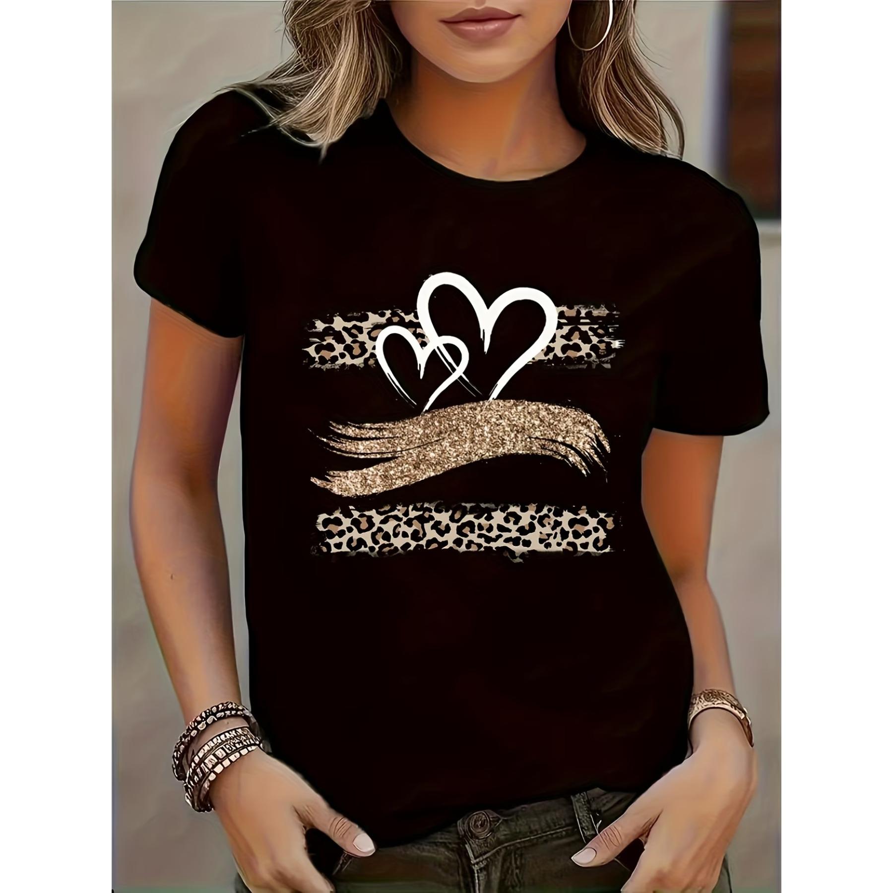 

Popular Women S T-Shirt with Heart and Leopard Print Design XXL чорний
