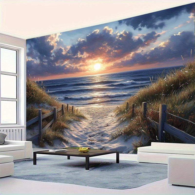 Sunset Beach Tapestry Serene Ocean View with Sandy Path for Coastal Home Decor Ideal Wall Art for Living Room or Bedroom