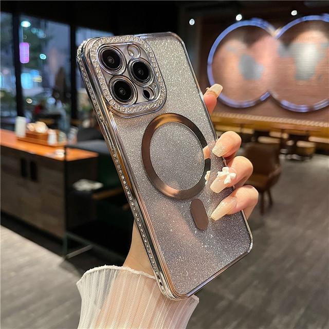 Shining Glitter Wireless Charging Phone Case For Iphone 14 13 12 11 Pro Max 14pro 14plus 11 Shockproof Soft Plating Bumper Cover