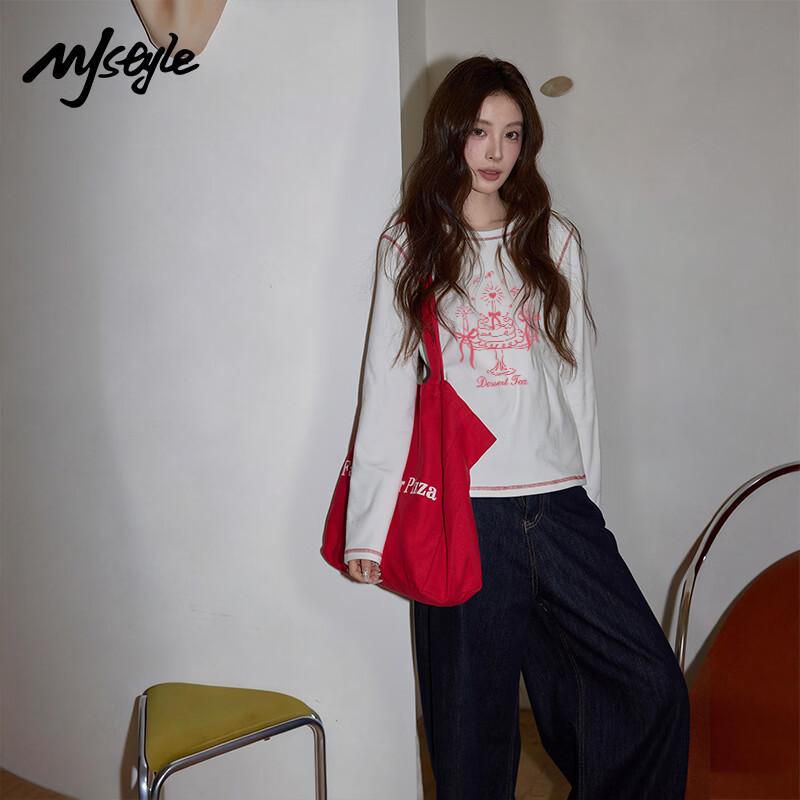 MJ STYLE Women s Round Neck Long Sleeve T-Shirt with Color Block XL