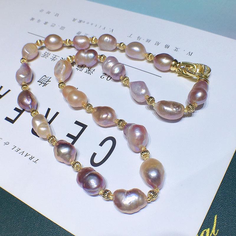 Purple Baroque Freshwater Pearl Necklace & Bracelet Set for Women - Trendy, Irregular Shape, Personalized Fashion.