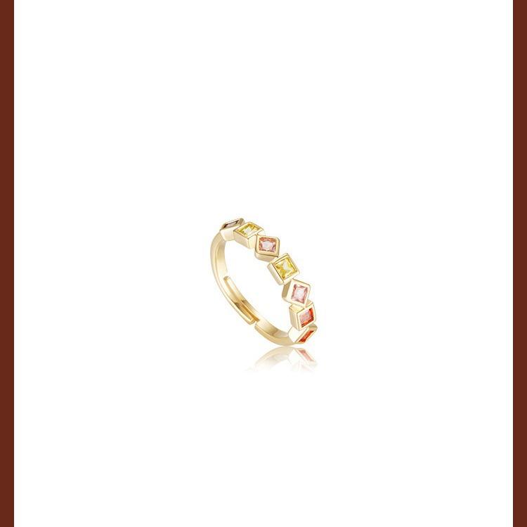 Copper Fashionable Chic Ring With Colorful Rhinestones For Women Unique Adjustable Design