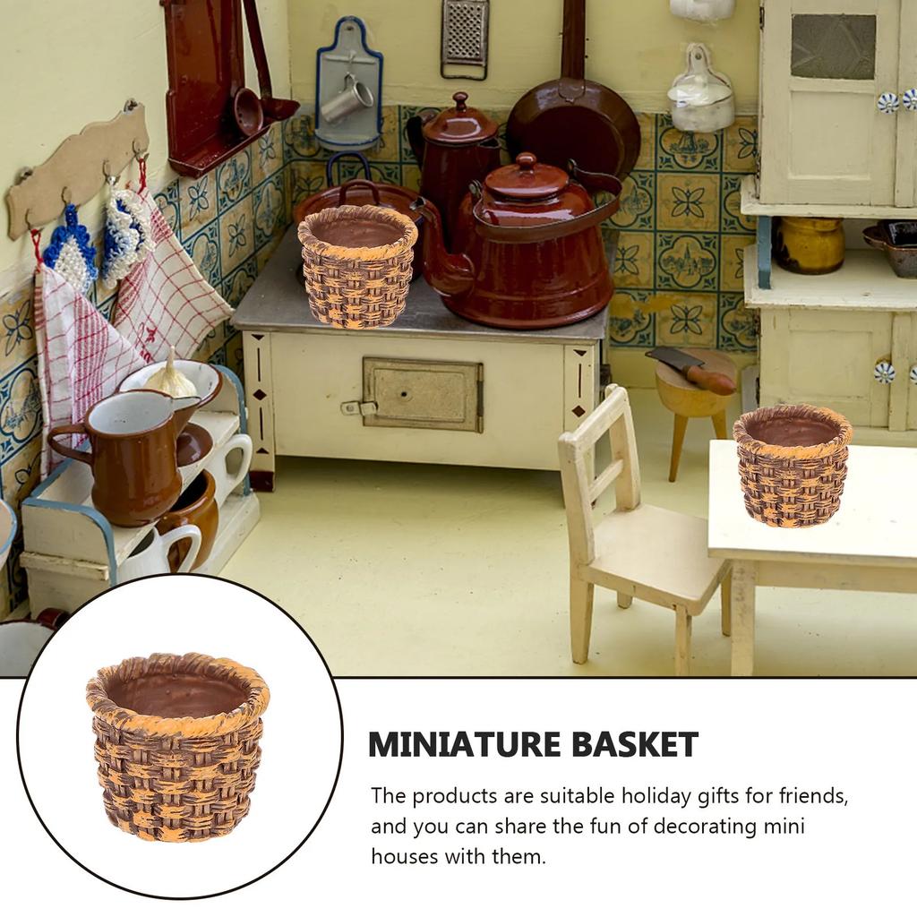 6Pcs Miniature Rattan Resin Baskets Mini Baskets for Mini House Accessories Small Storage Basket Landscape Decoration Micro
