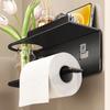 Punch-Free Adhesive Toilet Paper Holder Wall Mount - Space-Saving Bathroom Tissue Roll Rack with Storage Shelf Installation