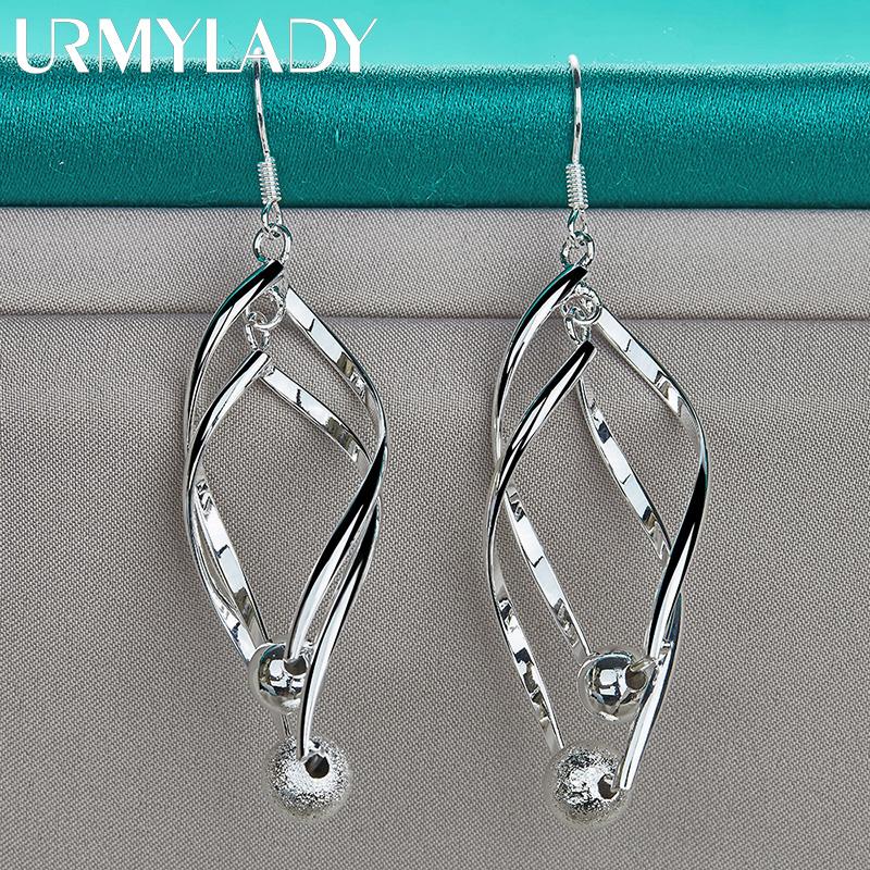 925 Sterling Silver Double Twist Waves Bead Earrings For Women Fashion Wedding Engagement Charm Jewelry