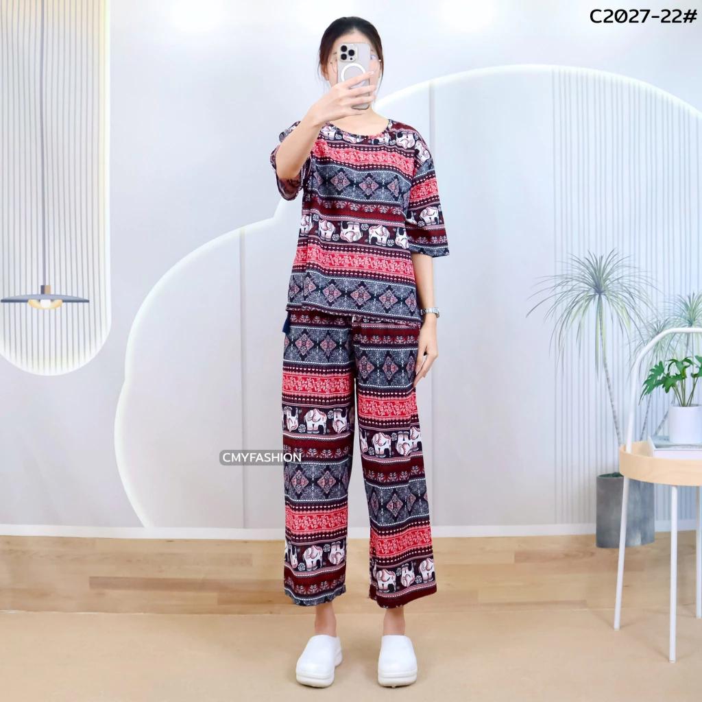 Słoń Spodnie Szorty Koszula Zestaw Okrągły Dekolt Krótki Rękaw Regulowany Elastyczny Pasek Pasek Kobiety Nadruk Casual Plaża Boho Bohemski Retro Vintage