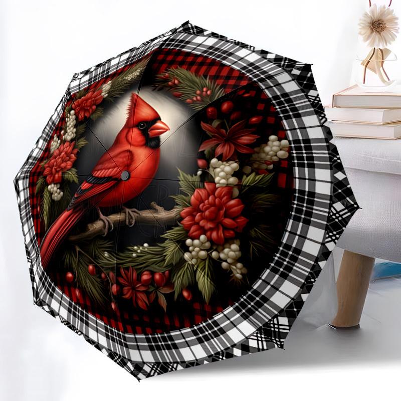 

1pc Winter Cardinal Decor Automatic Folding Umbrella Durable Iron Frame,All Seasons Home Travel Outdoor Multifunctional Umbrella yy251115107