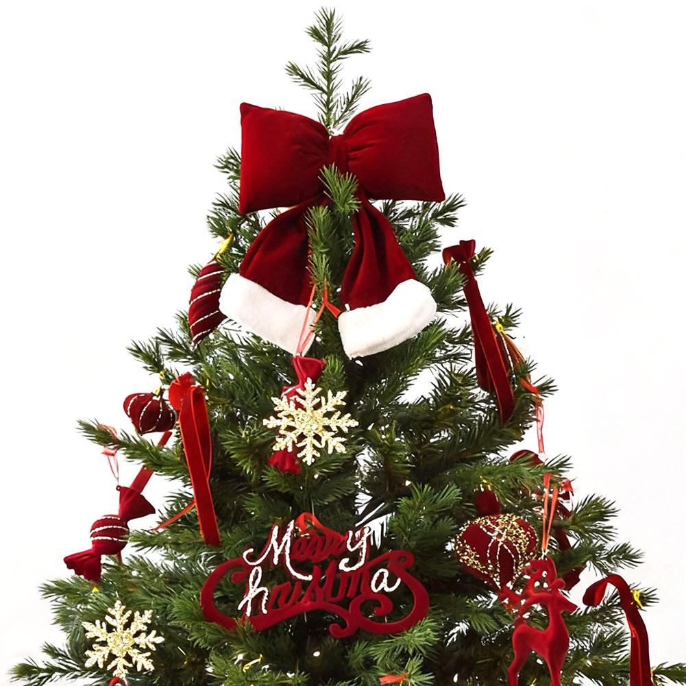 Red Velvet Flocked Christmas Tree Pendant Snowflake Bell Wreath Stocking Bow Elk Christmas Decoration Ornaments Home Decor