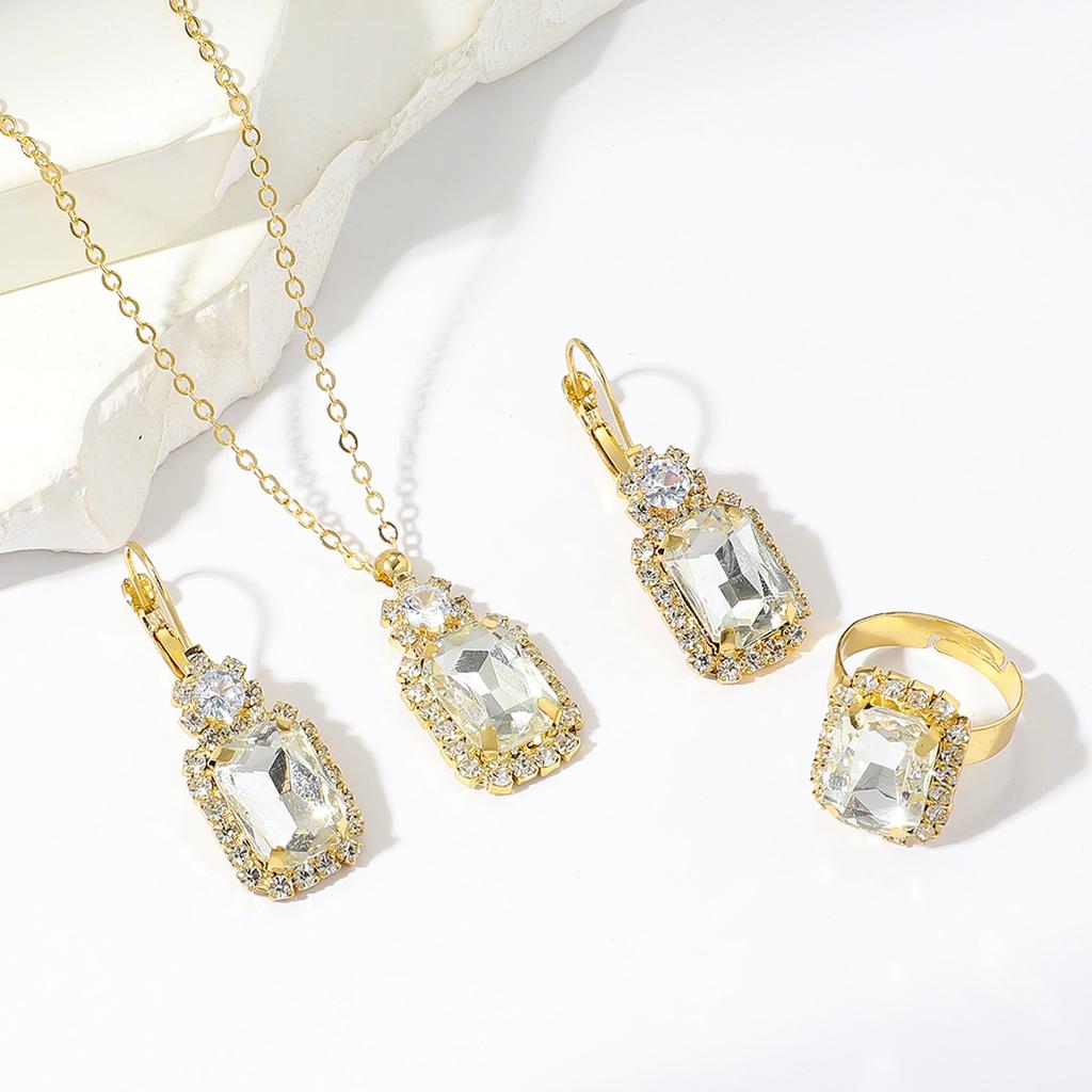 Conjunto de Colar e Brincos de Diamante de Luxo Acessórios para Festa Vestido de Casamento Jantar Corrente de Colar e Brincos de Strass da Moda para Meninas